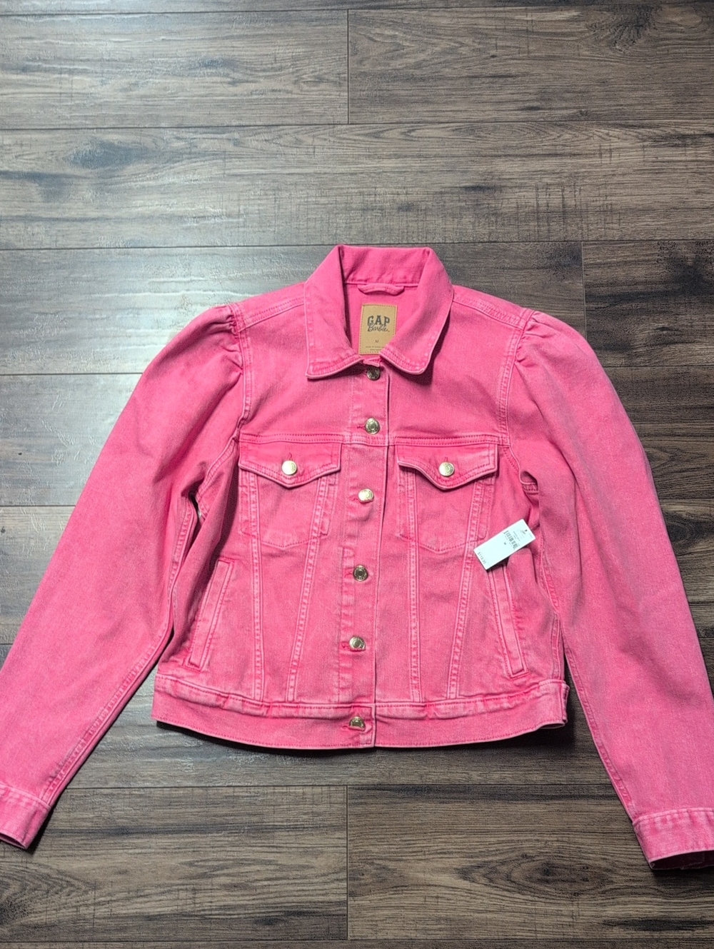 NWT GAP x Barbie Adult Puff Sleeve Icon Denim Jacket Pink M